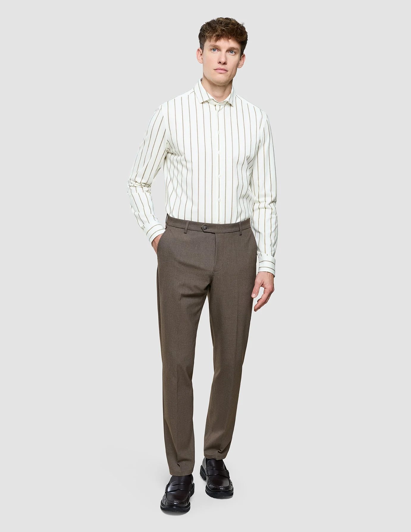 Classic Shirt Sand Herringbone Stripes Slim - Image 4