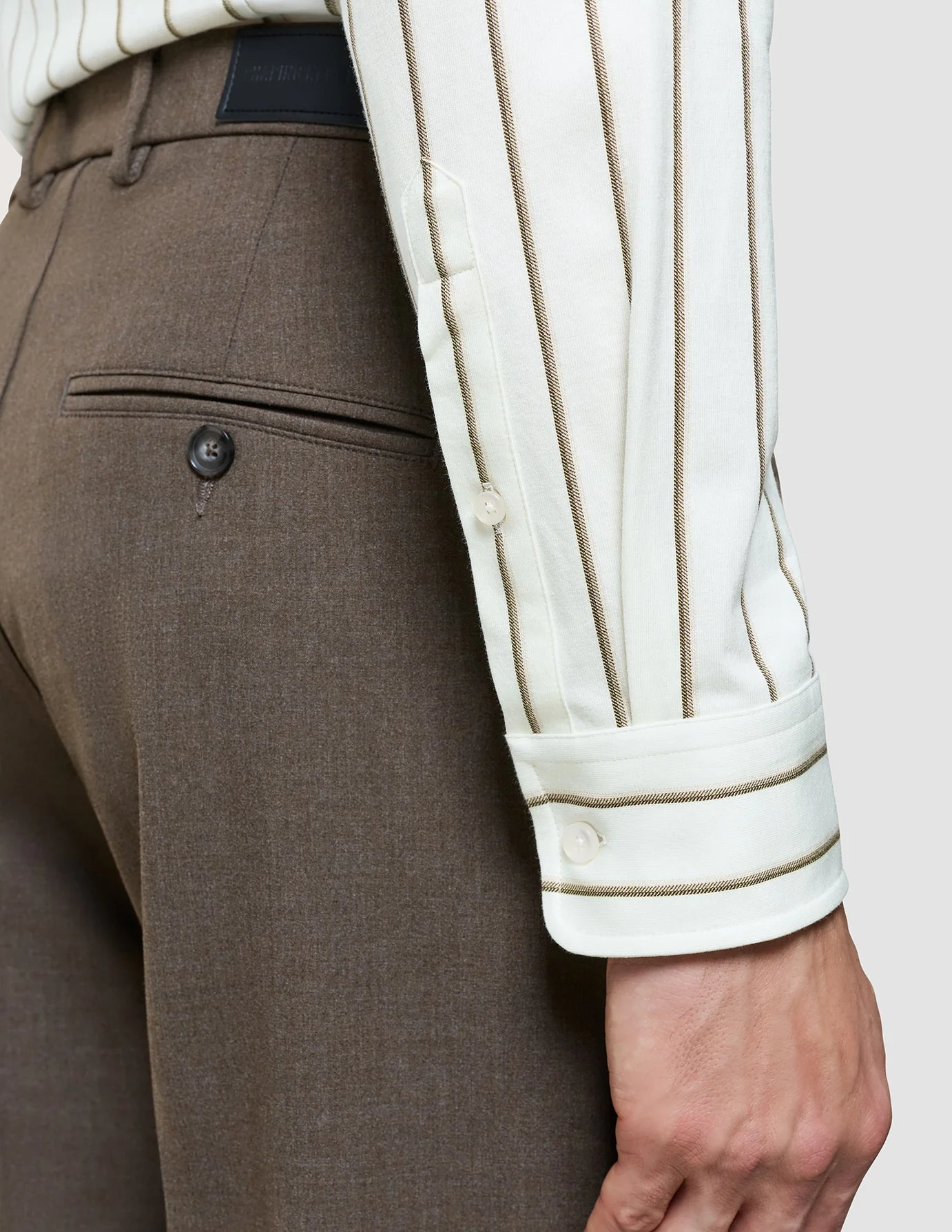 Classic Shirt Sand Herringbone Stripes Slim - Image 6
