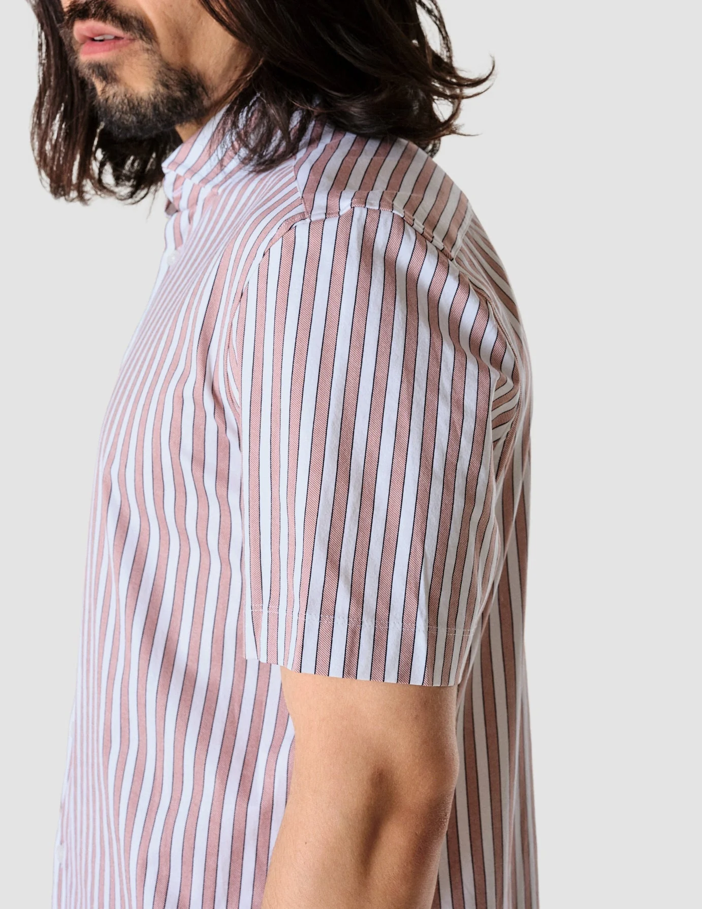 Classic Short-Sleeved Twill Shirt Mahogany Stripes - Image 5