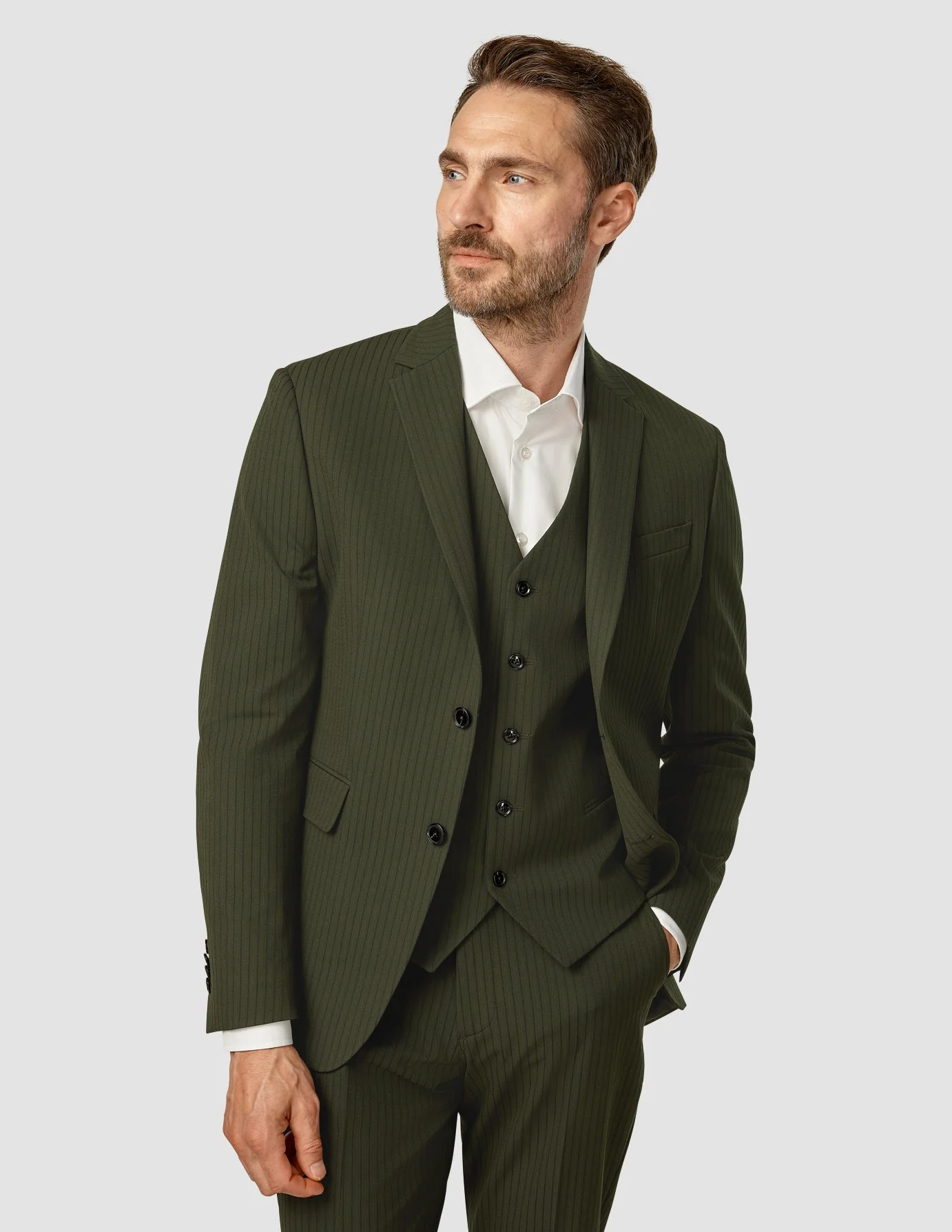 Essential Blazer Regular Moss Green Pinstripe - Image 4