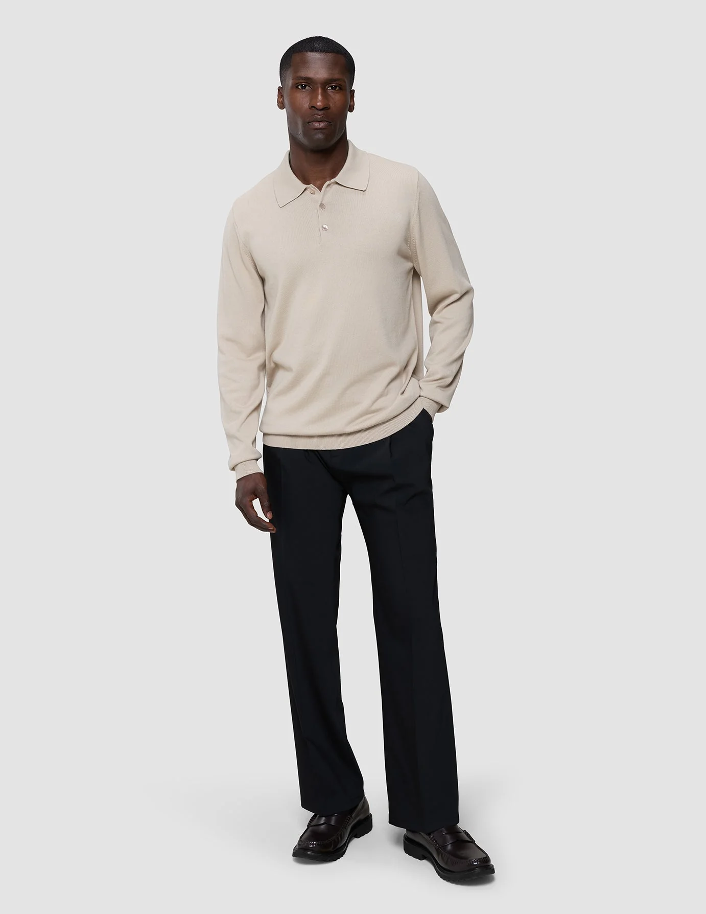 Everyday Knit Long Sleeve Polo Birchwood - Image 2