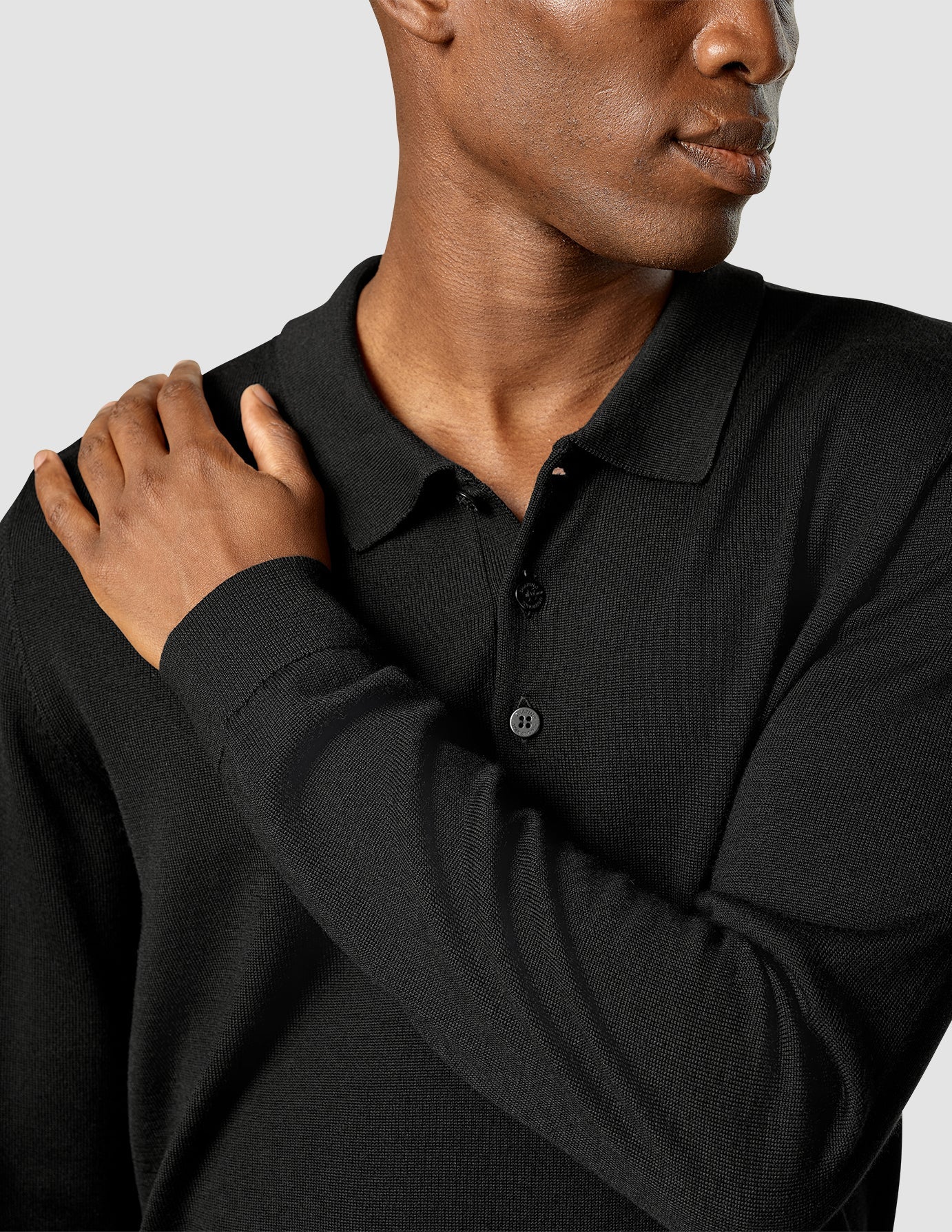Premium Merino Long Sleeve Polo Black - Image 5