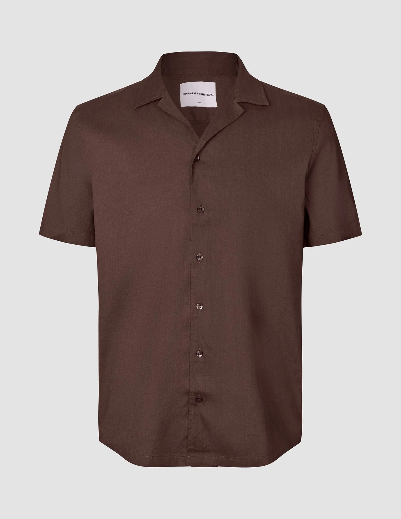 Refined Linen Bowling Short Sleeve Shirt Dark Brown - Image 3