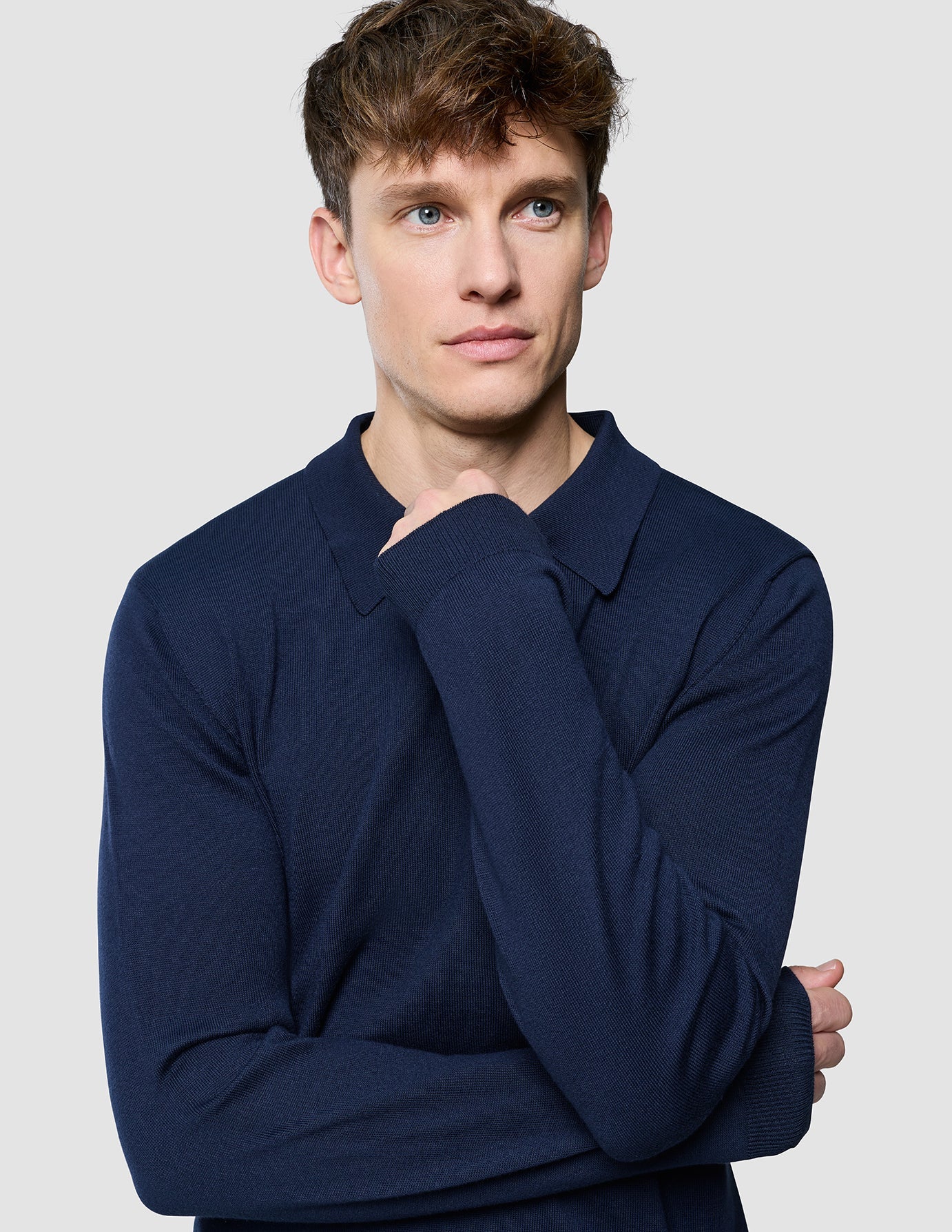 Seamless Core Knit Long Sleeve Polo Dark Navy - Image 4