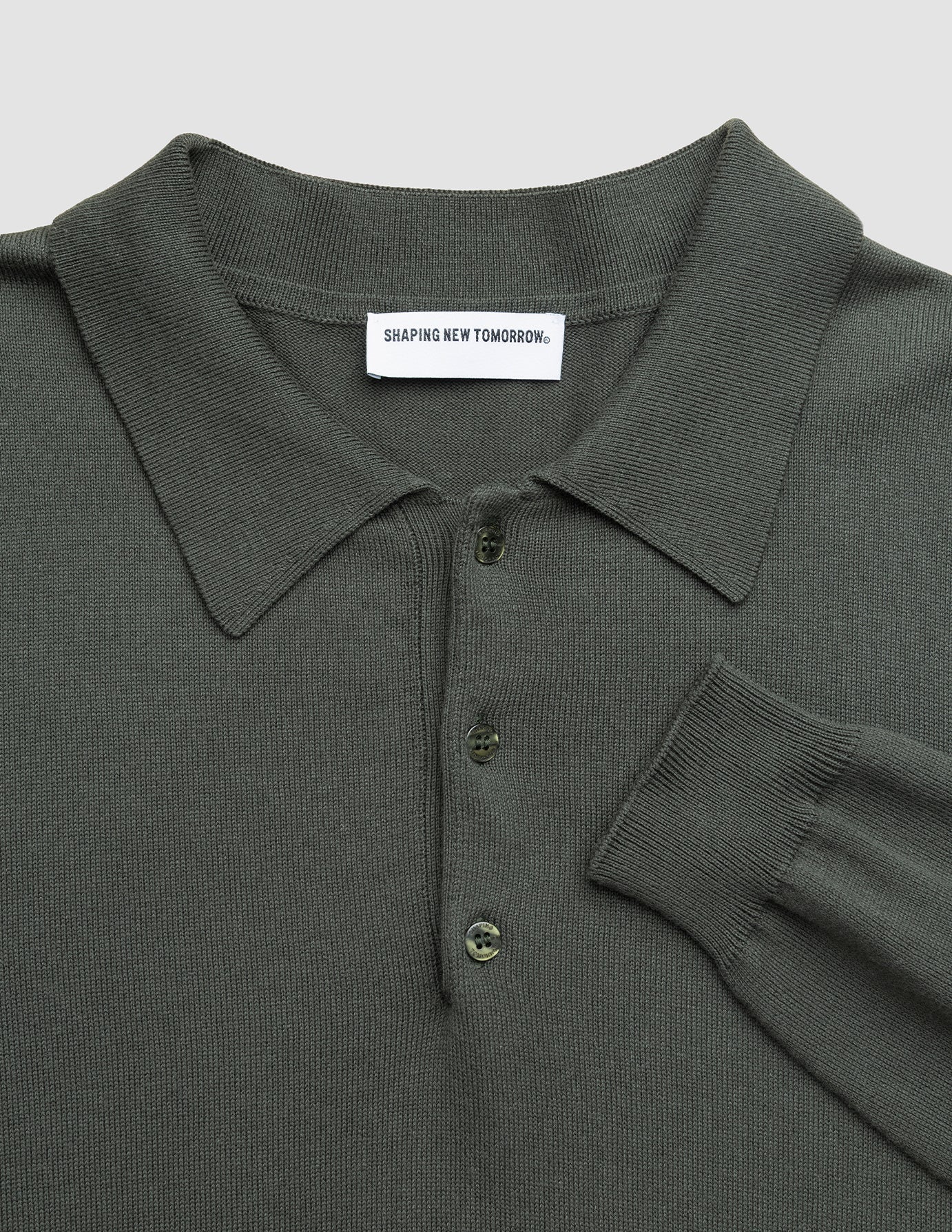 Seamless Core Knit Long Sleeve Polo Green Night - Image 8
