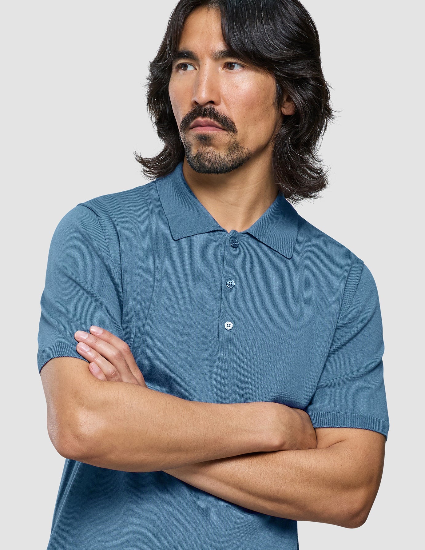 Seamless Core Knit Short Sleeve Polo Blue Tide - Image 4