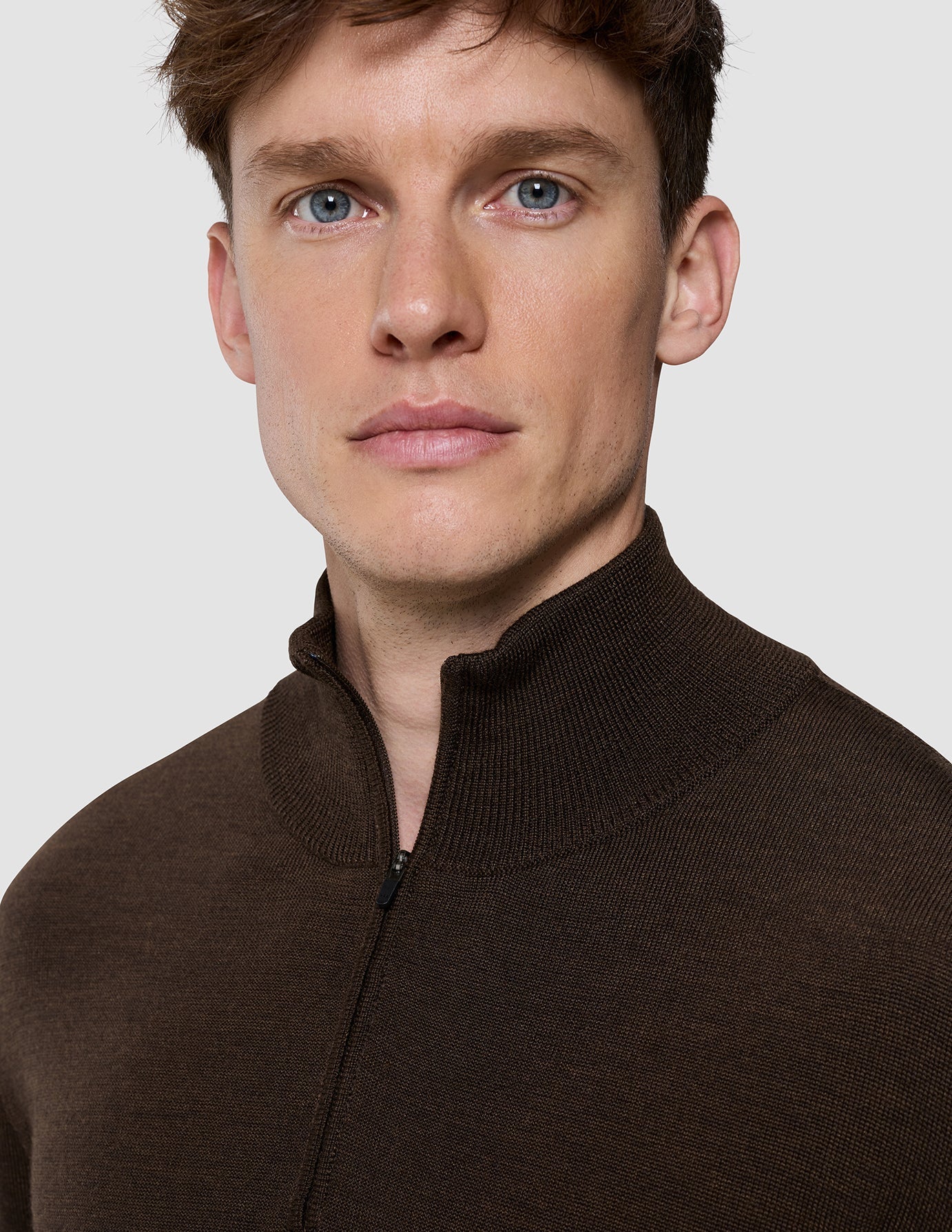 Seamless Premium Merino Knit Half Zip Saddle Brown - Image 4