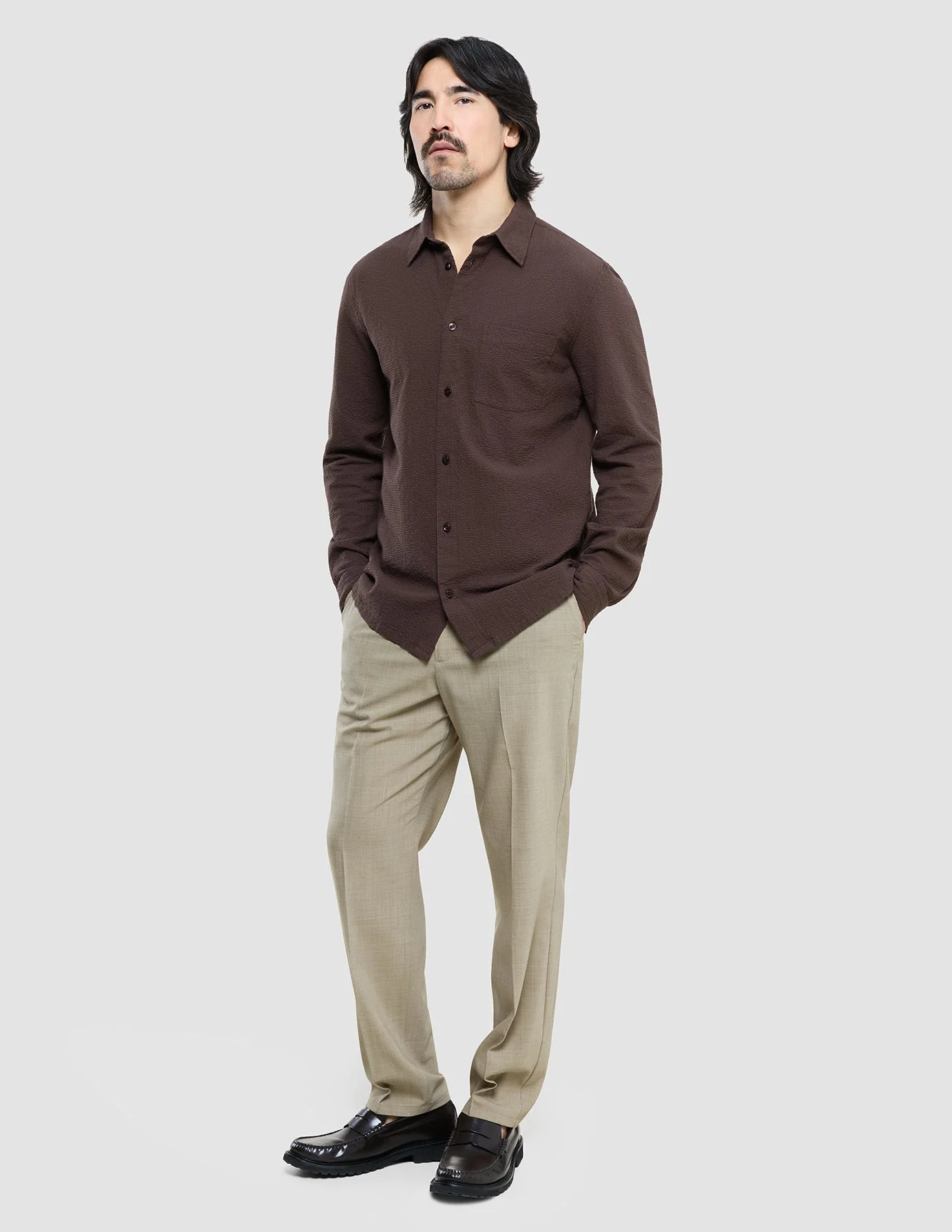 Seersucker Casual Shirt Dark Brown - Image 4