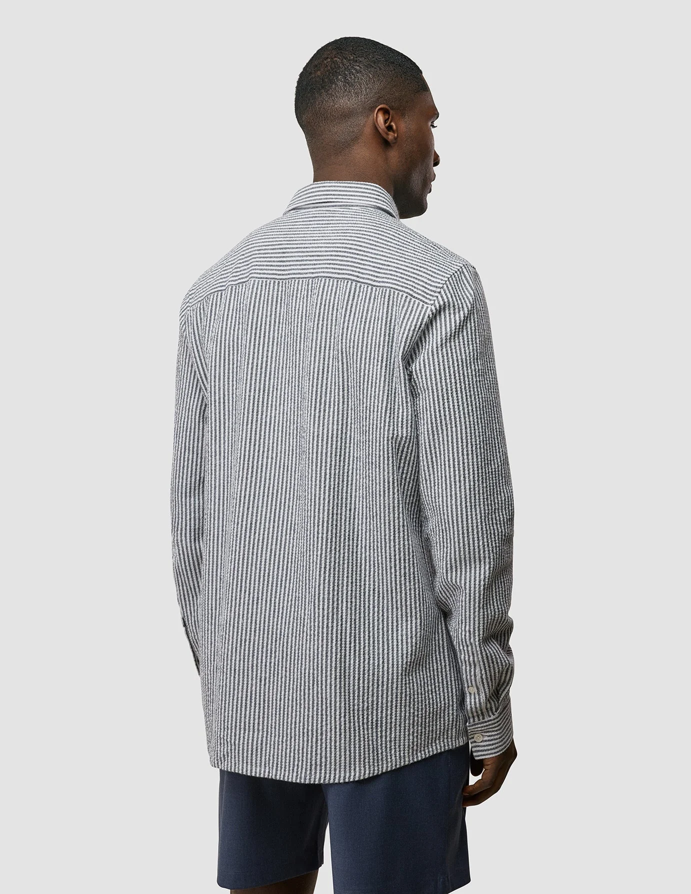 Seersucker Casual Shirt Navy Stripes - Image 5