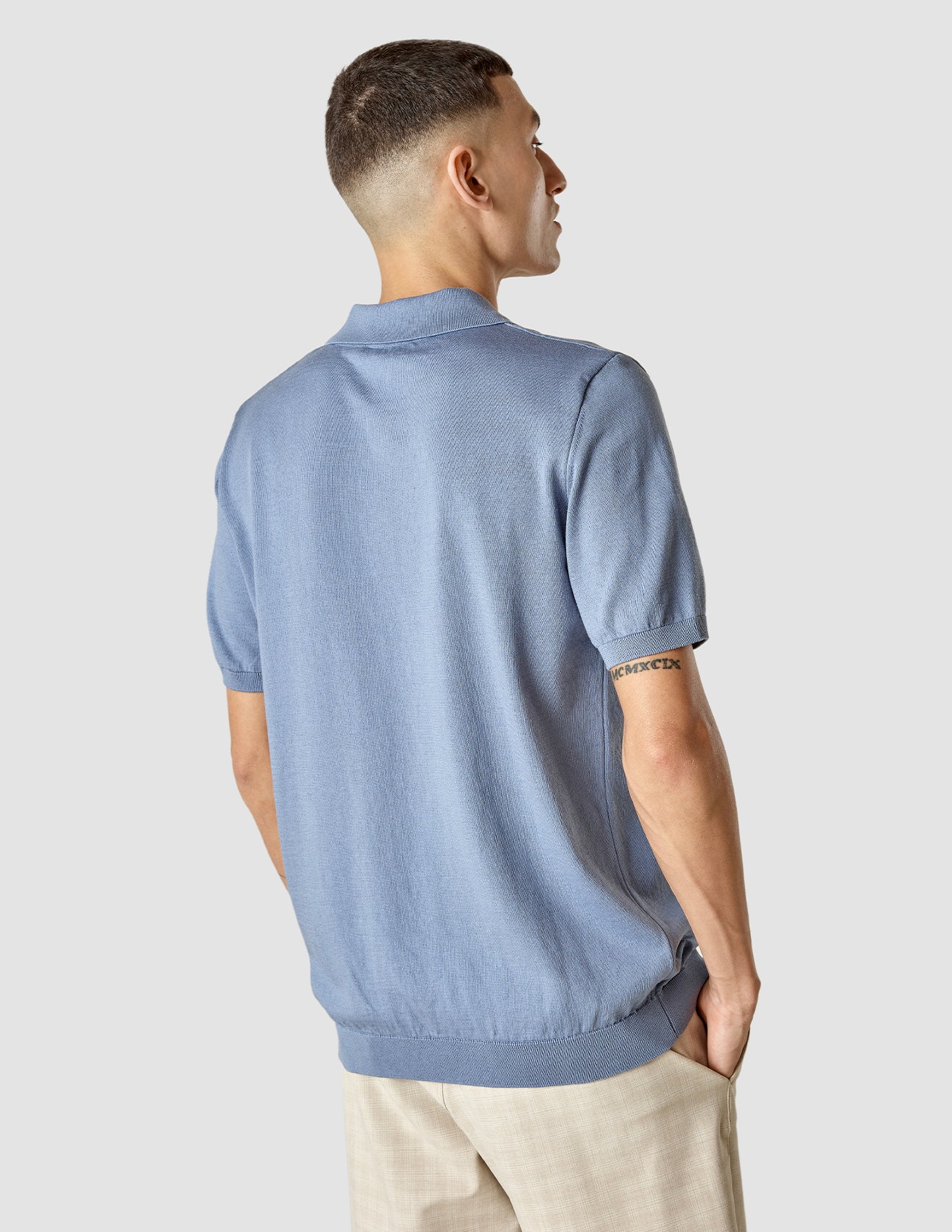 Silk / Cotton Short Sleeve Polo Cloud Blue - Image 4