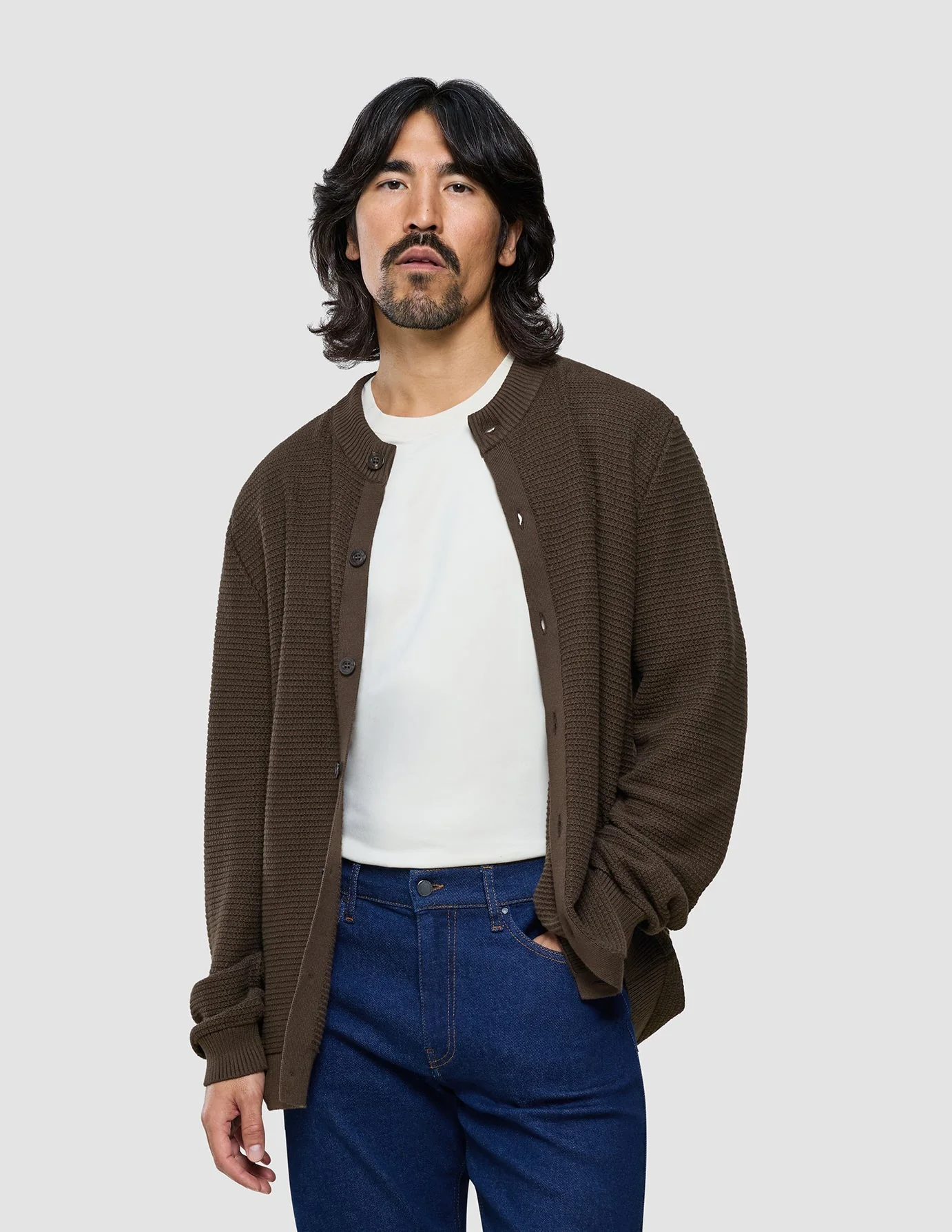 Structured Knit Cardigan Dark Brown