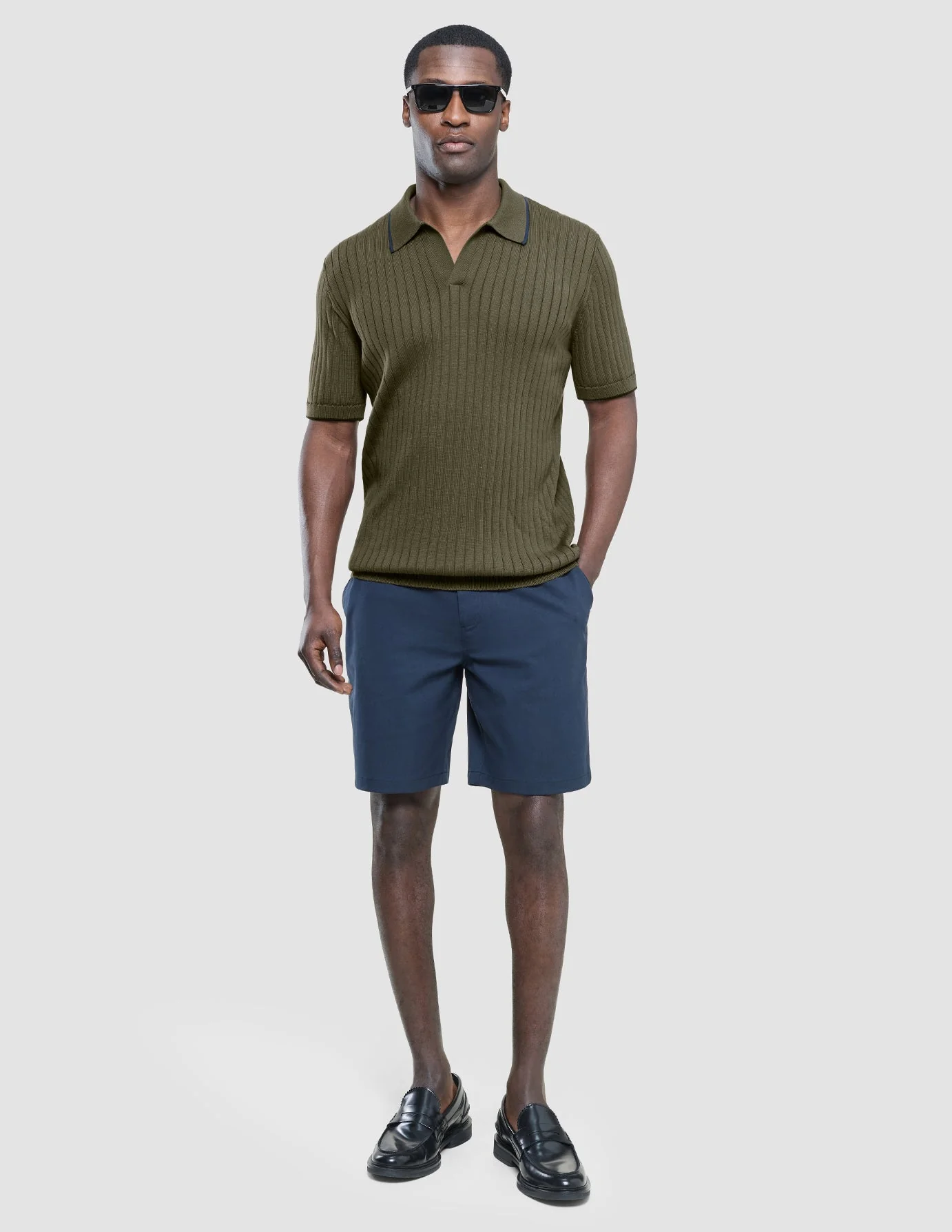 V-Neck Knit Short Sleeve Polo Green Night - Image 2