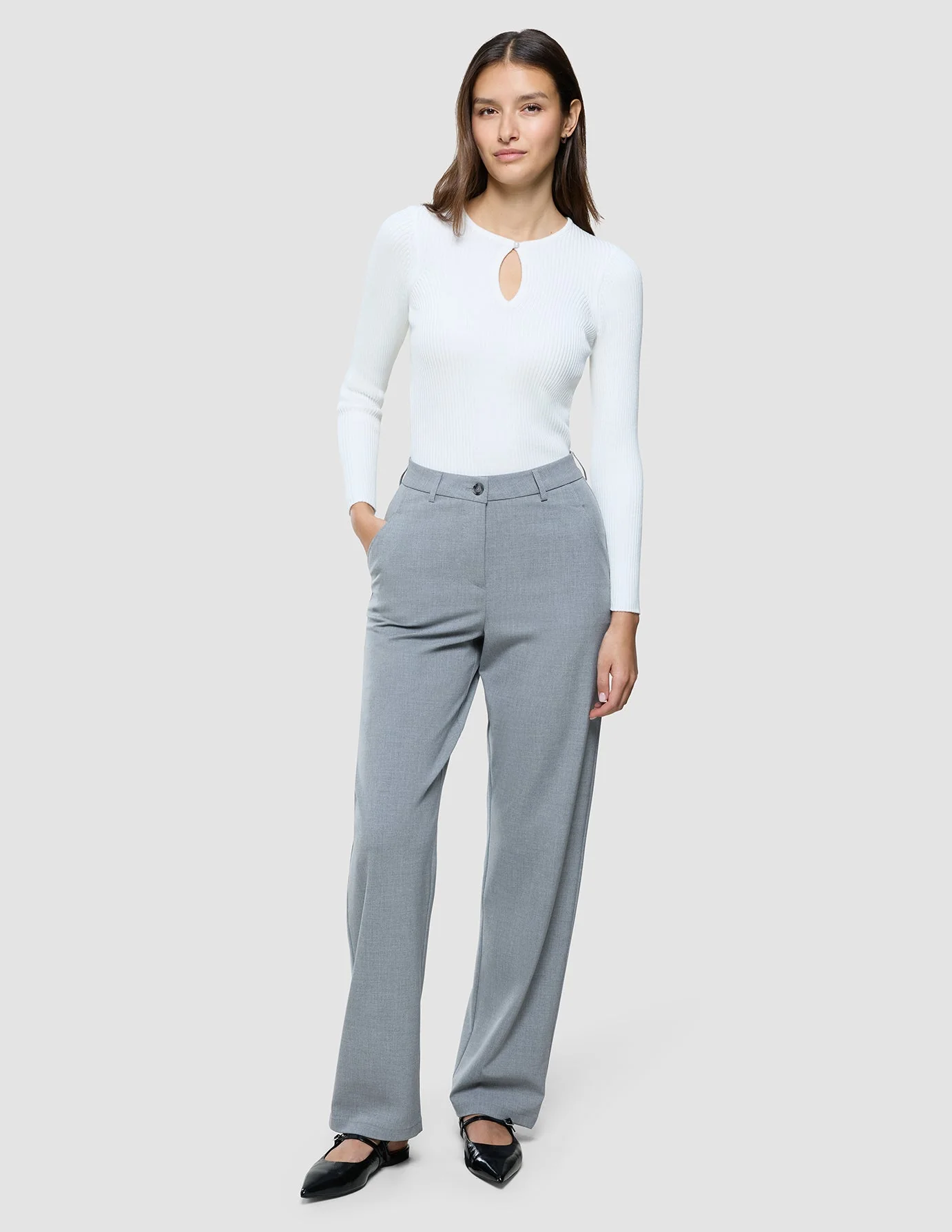 Women Ease Pants Straight Steel Melange - Image 2