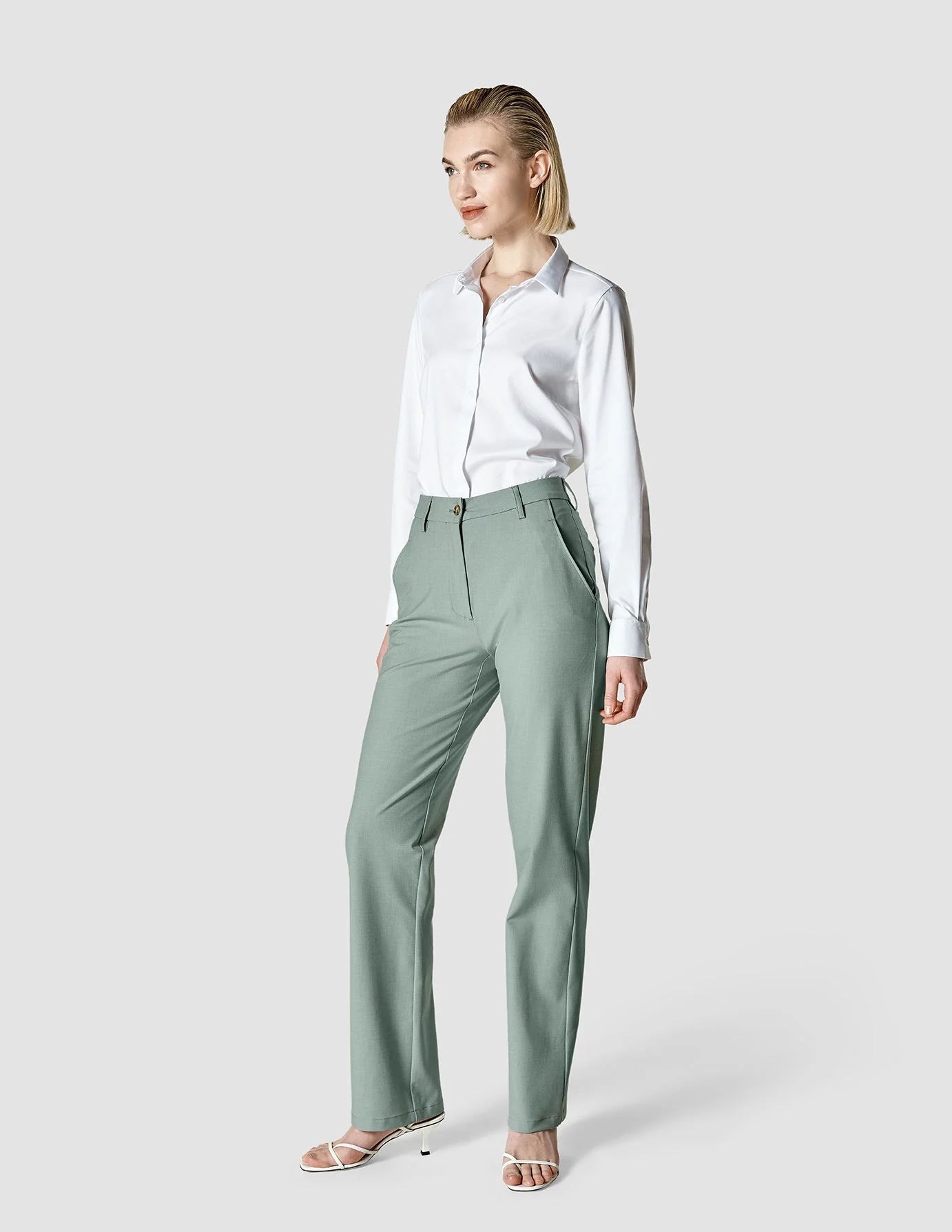 Essential Pants Straight Calm Green Melange - Image 2