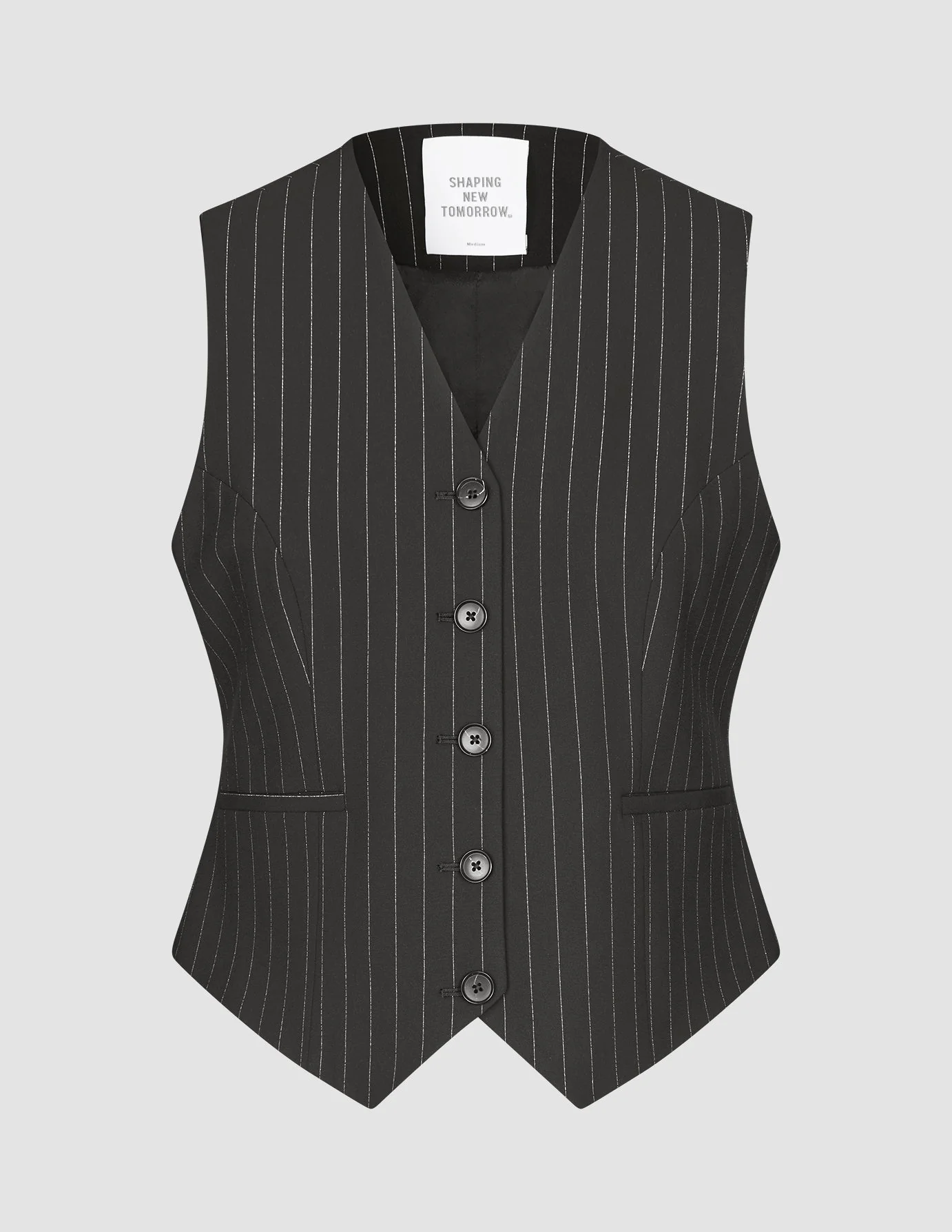 Essential Vest Short Black Silver Pinstripe - Image 3