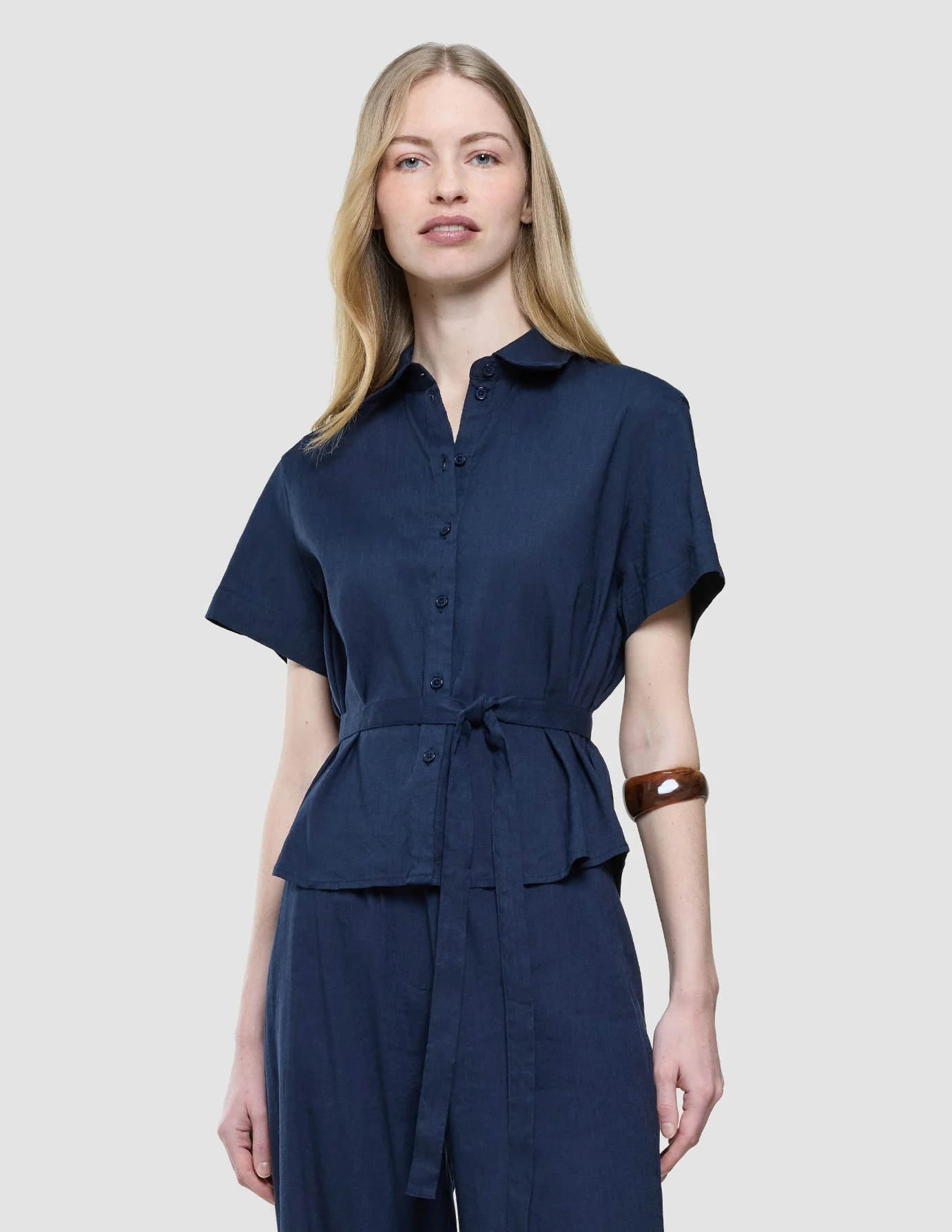 Women Linen Shirt Short Sleeved Night Sky