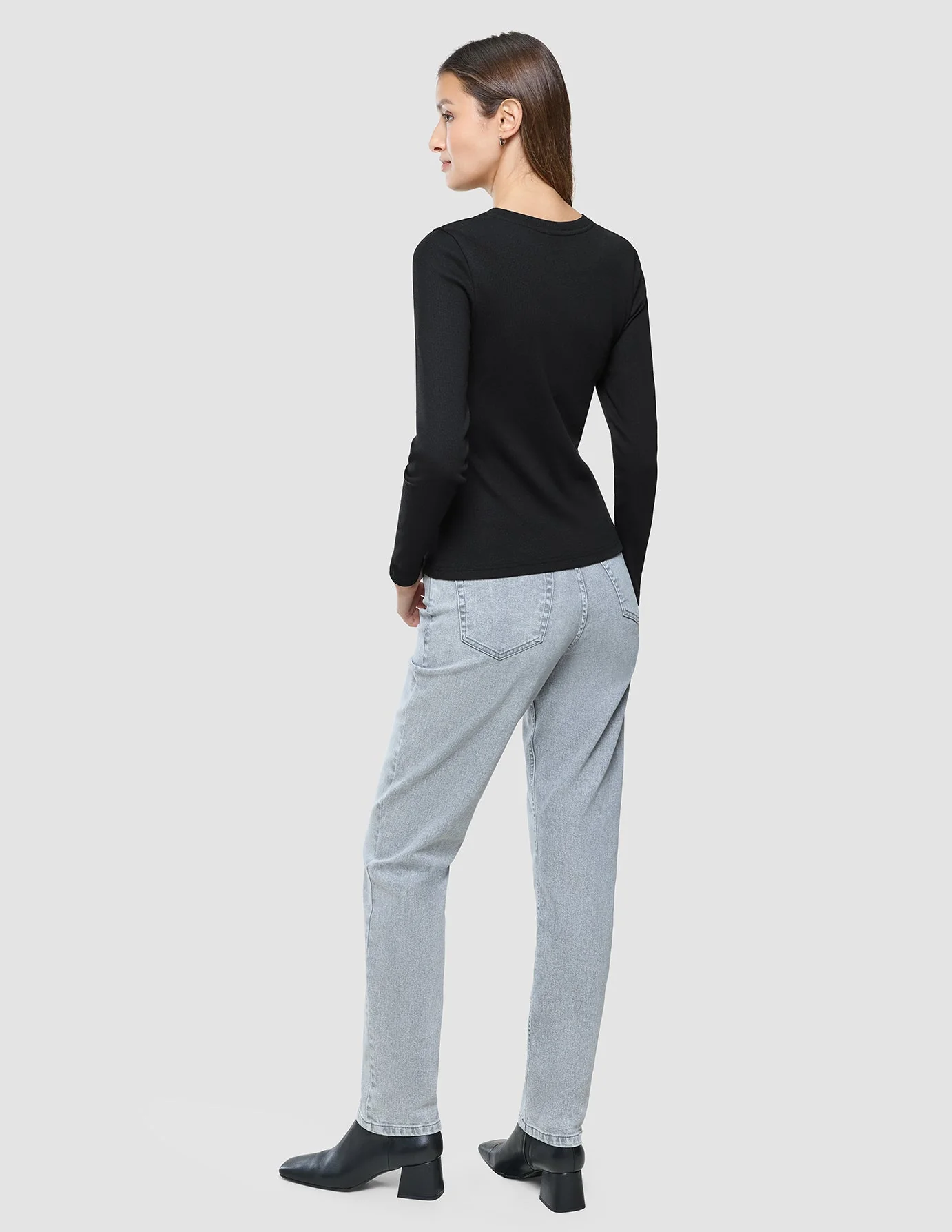 Women Rib T-Shirt Long Sleeve Black - Image 5