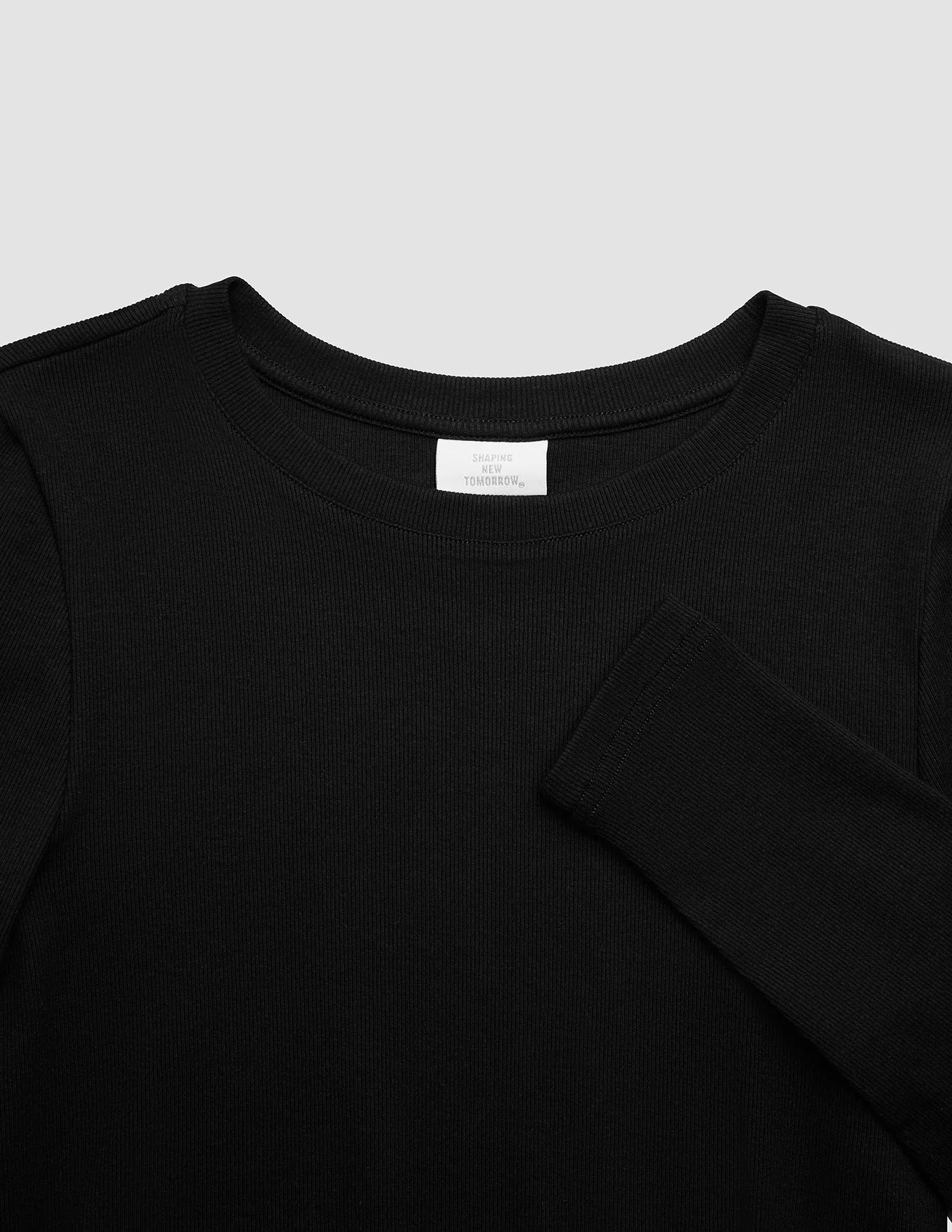 Women Rib T-Shirt Long Sleeve Black - Image 6