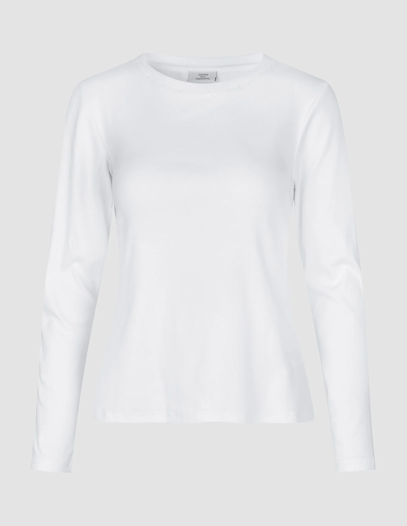 Women Rib T-Shirt Long Sleeve White - Image 3