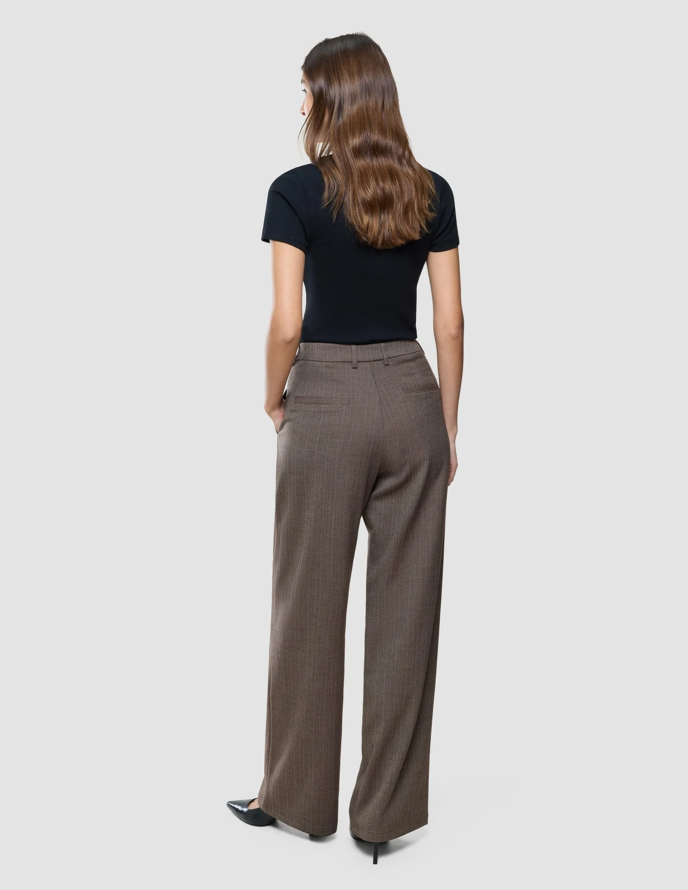 Women Serene Pants Wide Brown Stone Herringbone - Image 5