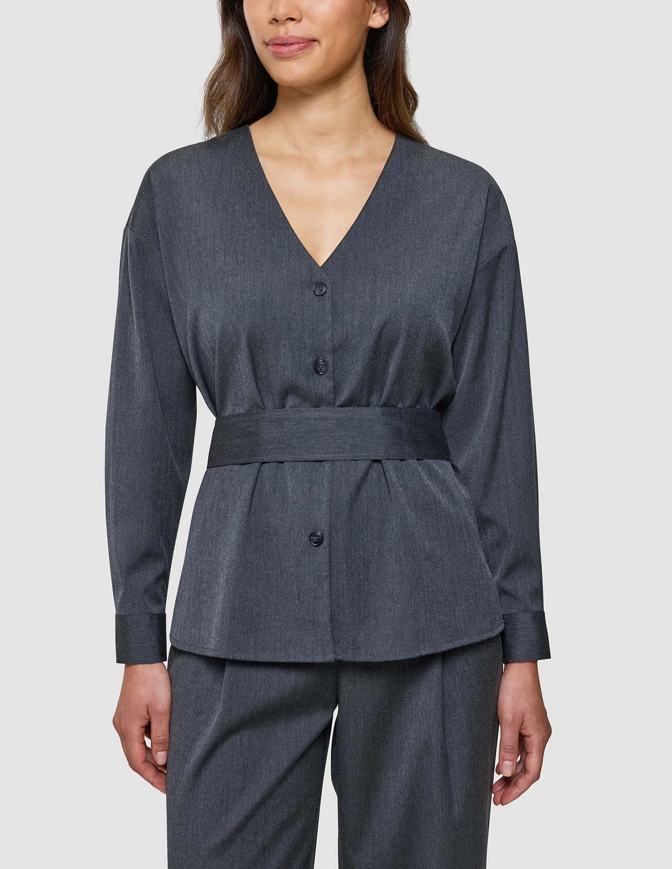 Women's Skye Belted Overshirt Charcoal Melange - Image 5