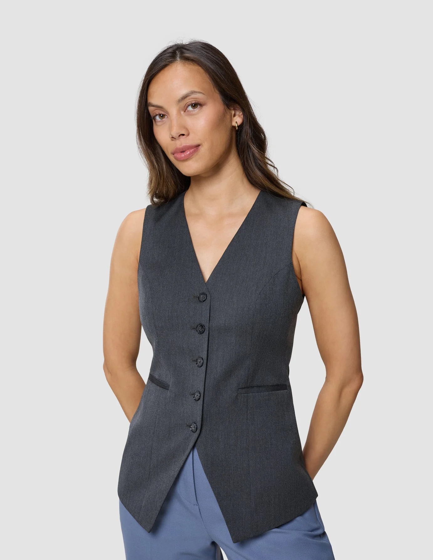 Women's Skye Long Vest Charcoal Melange - Image 4