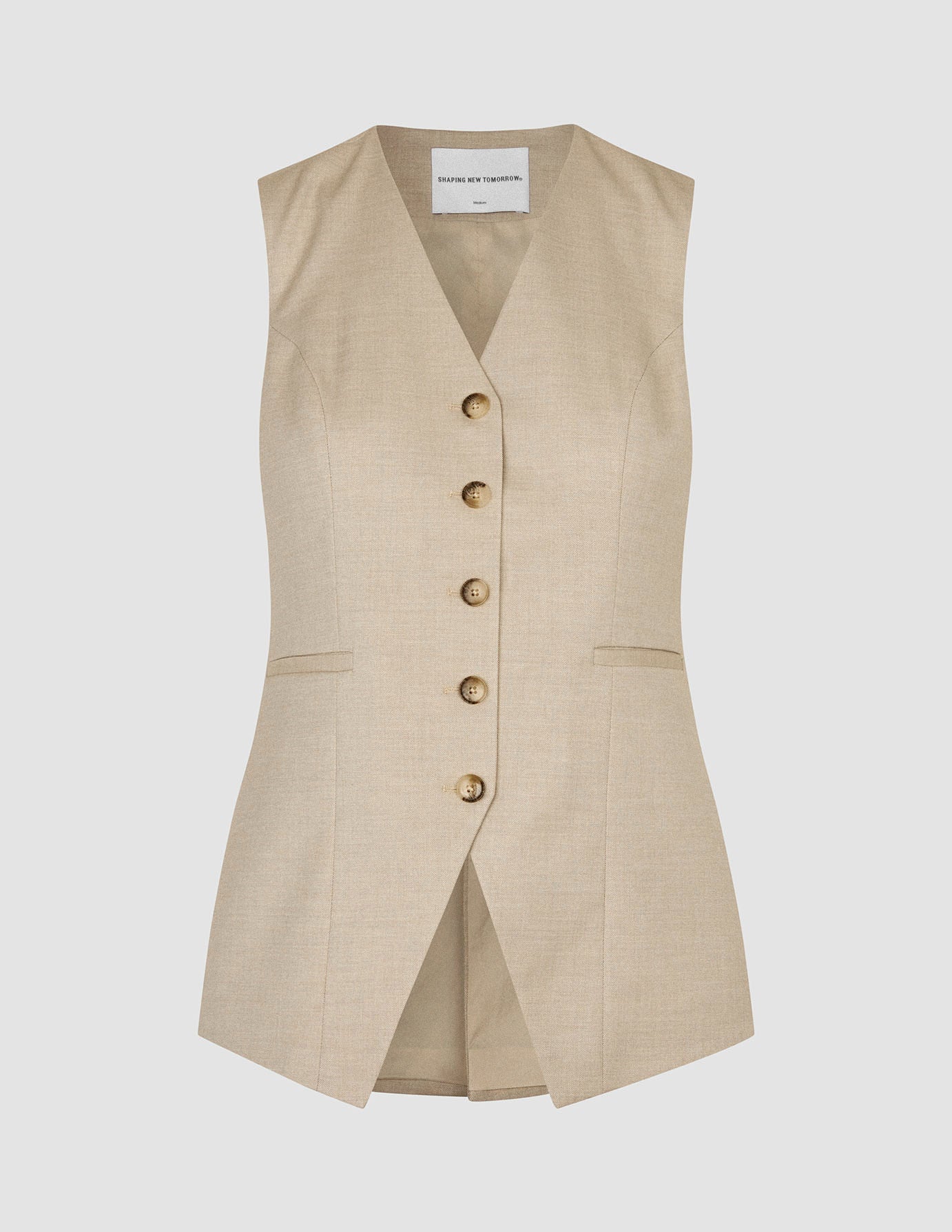 Women's Skye Long Vest Sandy Beige Melange - Image 3