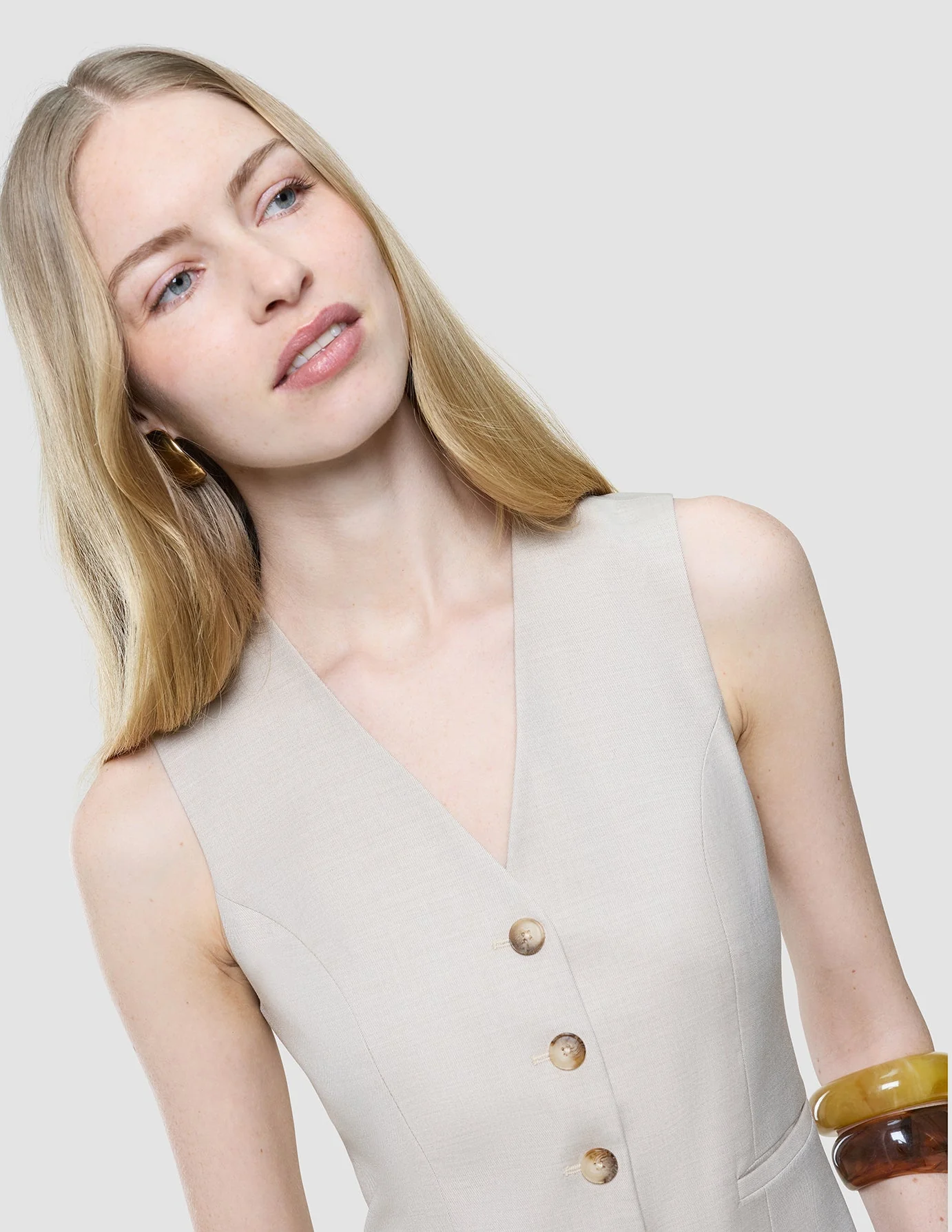 Women's Skye Long Vest Sandy Beige Melange - Image 5