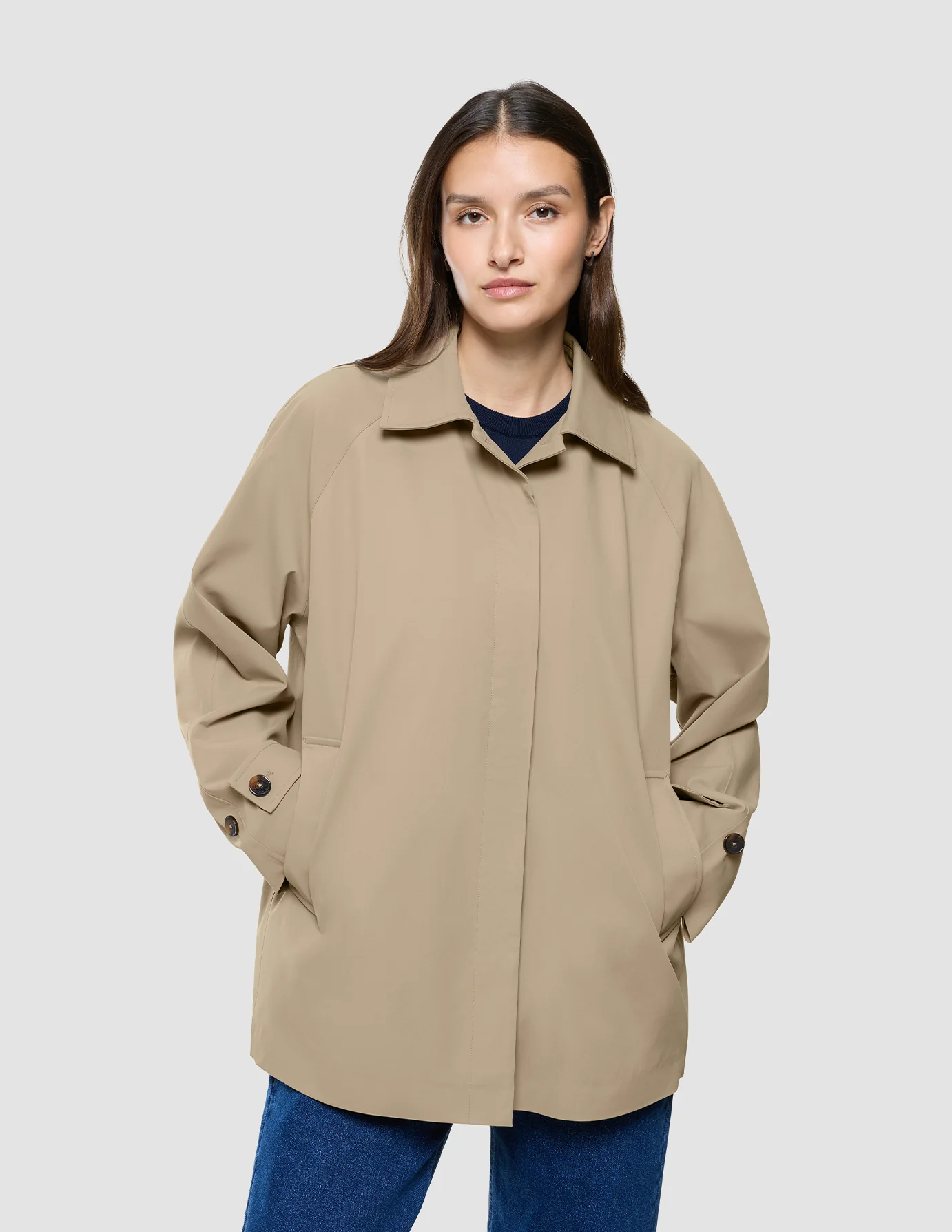 Women Waterproof Trench Coat Short Sand Grain - Image 5