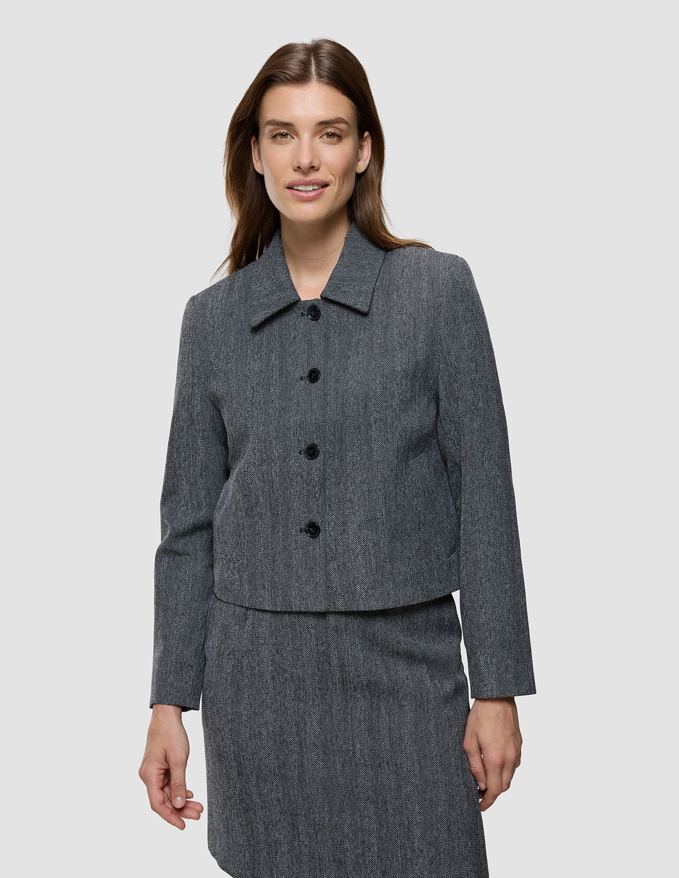 Women's Serene Short Jacket Grey Herringbone - Image 2